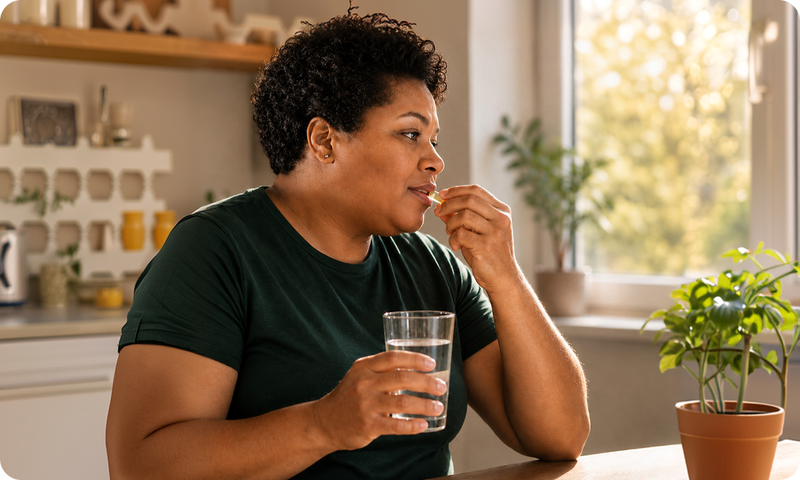 A woman following her daily wellness routine