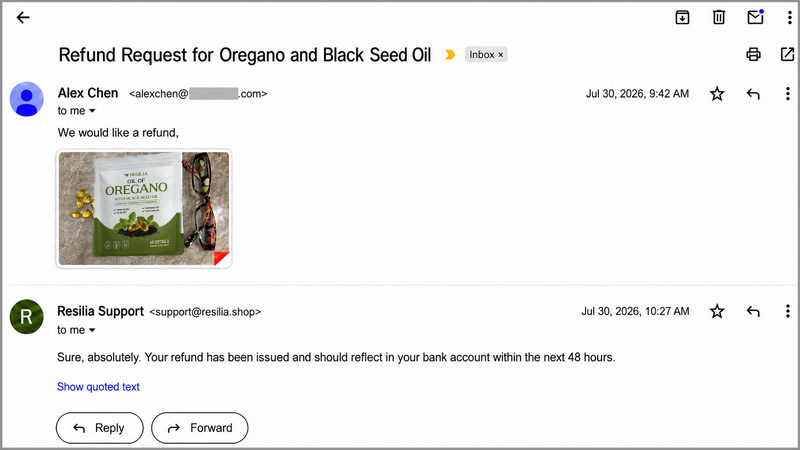 Customer refund request answered and approved